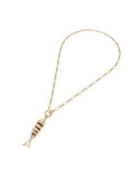 Tigerstars Gold Metal Fish Pendant Geometric Link Chain Toggle Necklace